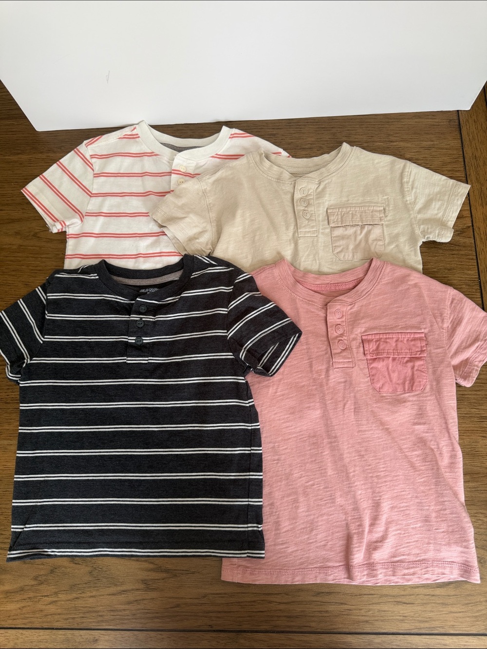 Old Navy Kids Short-Sleeve Henley Pocket Tee - Pink, Black, Cream Stripe